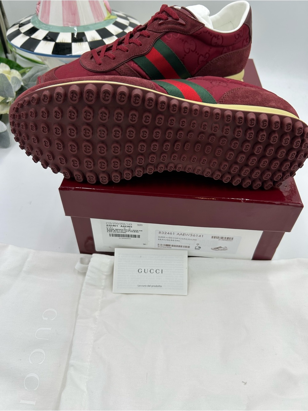 Men's Gucci RE – MOTION suede Web stripe sneakers size 9 fits 10 US made italy - Picture 6 of 9